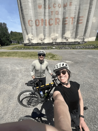 Shannon and Cole cycling in Concrete