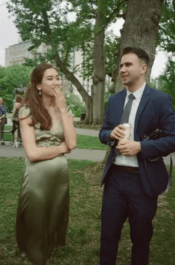 Shannon and Cole dressed up outdoors